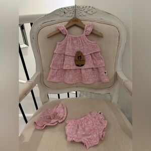 🦢 3~6 Mth Organic Baby Lilac Ruffled Baby Dress Set by Rabbit + Beae NWT